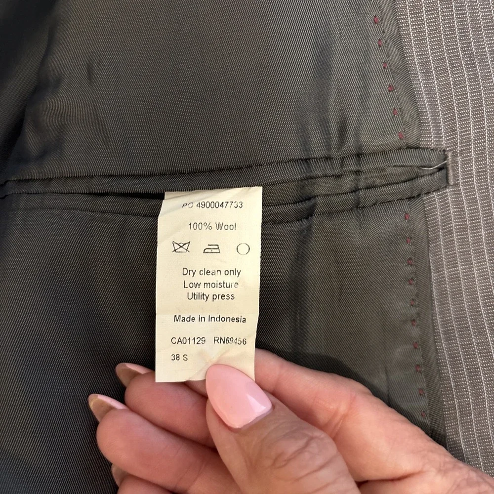 CALVIN KLEIN Mens Gray Pinstripe Wool Flat Front 2 Pc Suit 38S Jacket 32x30 Pant - Picture 6 of 12